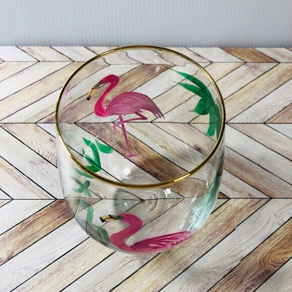 Flamingo Stemless Gin Cocktail Glass Tumbler Hand Painted Wine Glass - Picture 4 of 6